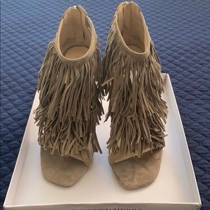 Taupe Steve Madden Fringly Heeled Sandals